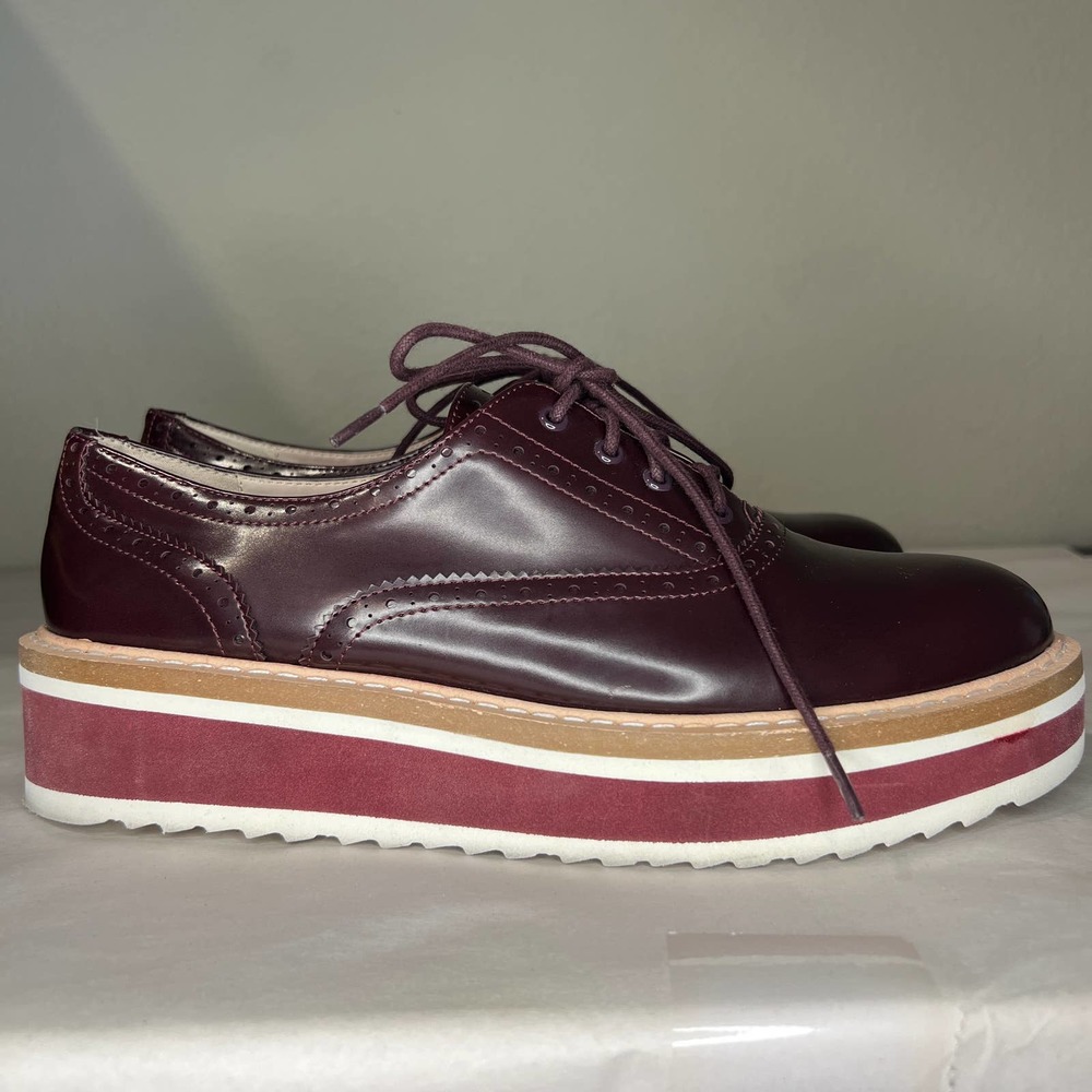 Zara Platform Lace Up Oxford Shoes - Burgundy, deep red win…